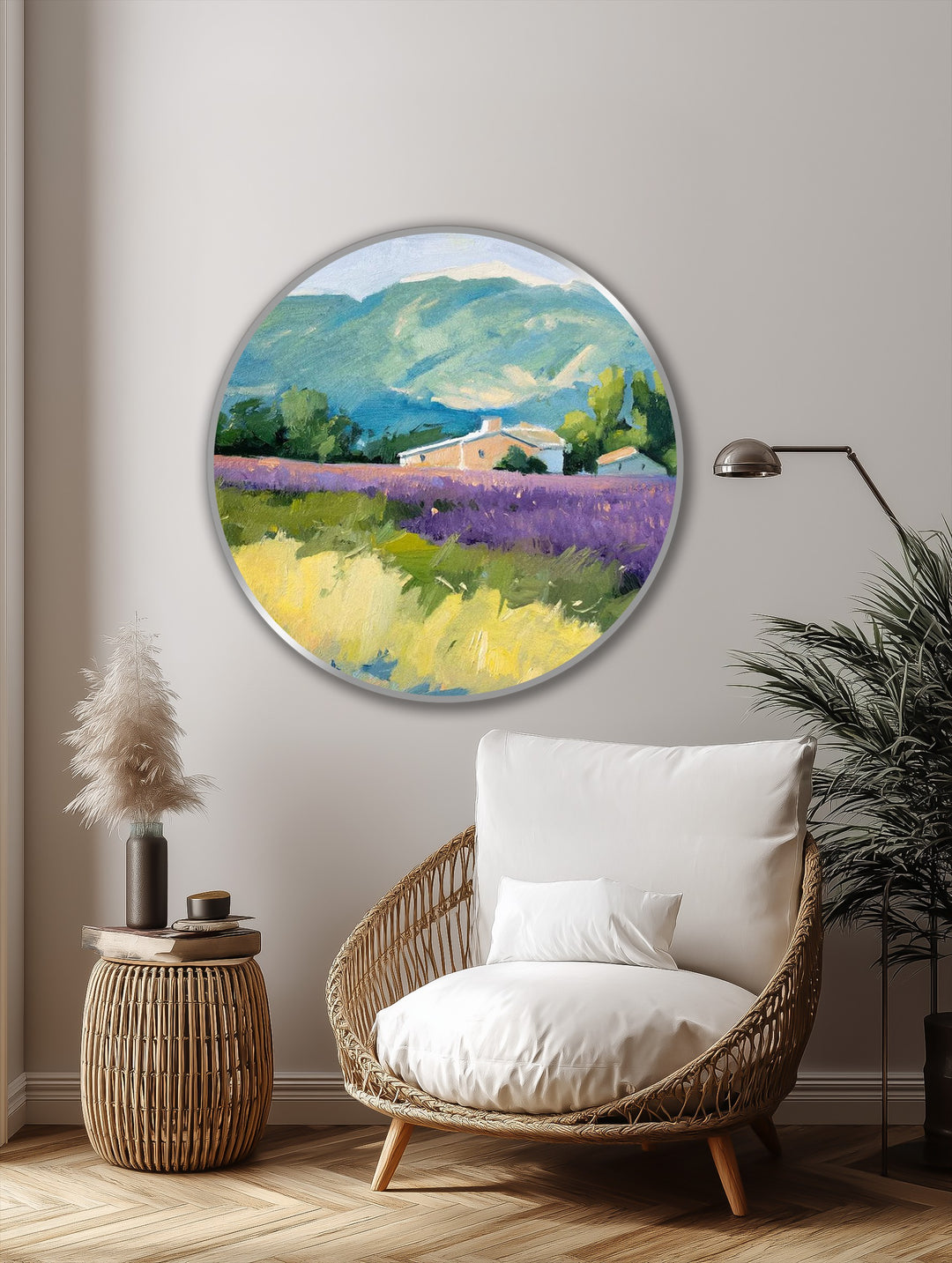 Lavender Horizon Retreat – Provence Landscape Round Oil Painting