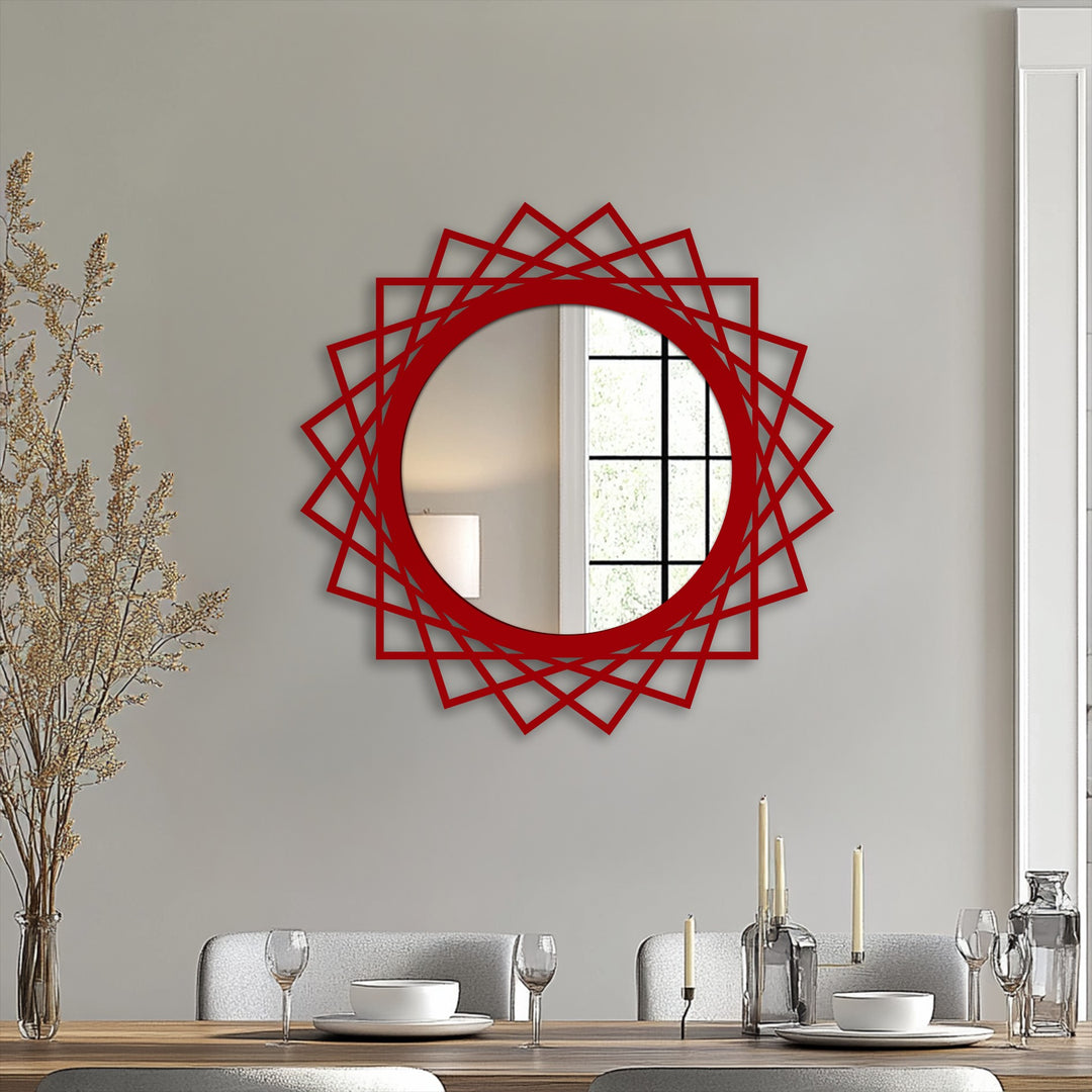 Geometric Halo Round Decorative Wall Mirror – Modern Structured Mirror Wall Decor