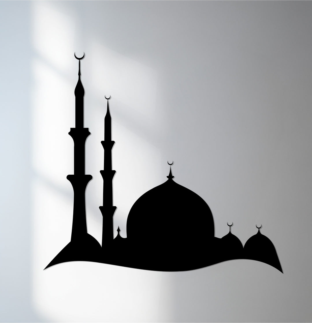 Elegant mosque silhouette metal wall art