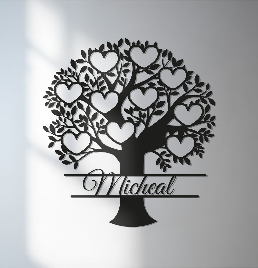 Custom family tree metal wall art with hearts