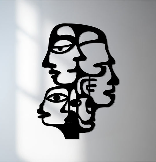 The softest shadows accentuate the overlapping faces of this modern abstract line art, a unique metal wall decor piece that adds minimalist sophistication.