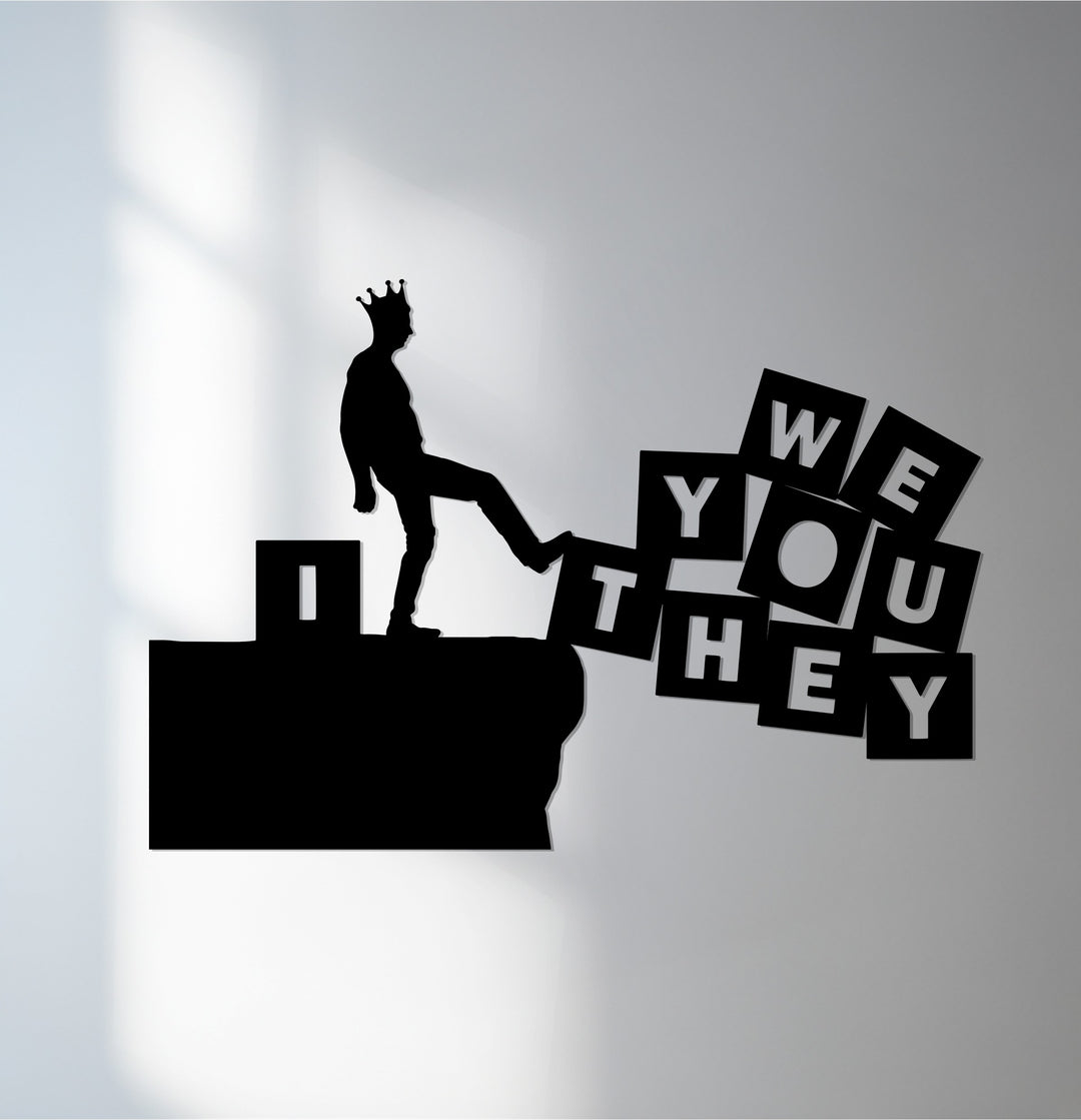 Ego King Motivational Metal Wall Art with crown silhouette design