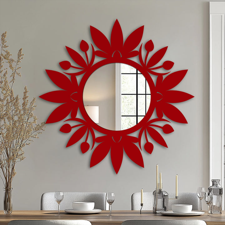 Round decorative mirror with nature-inspired design