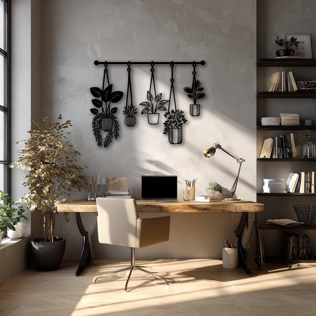 Swaying gently, this unique metal wall art of hanging plants brings a fluid sense of movement to the modern botanical decor.