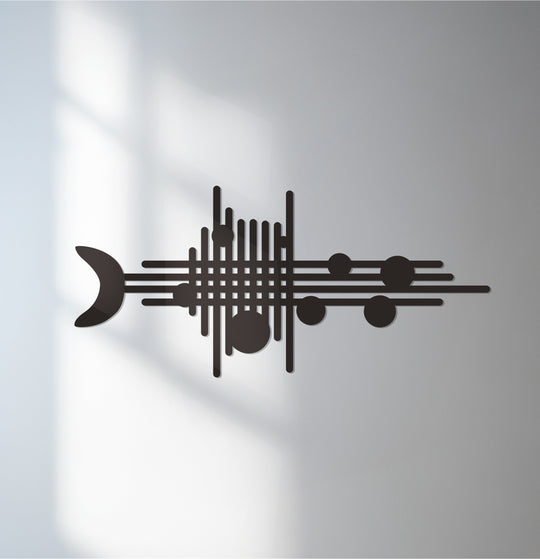 Subdued color saturation highlights the modern harmony metal wall art, offering an elegant abstract musical design for unique metal wall decor.