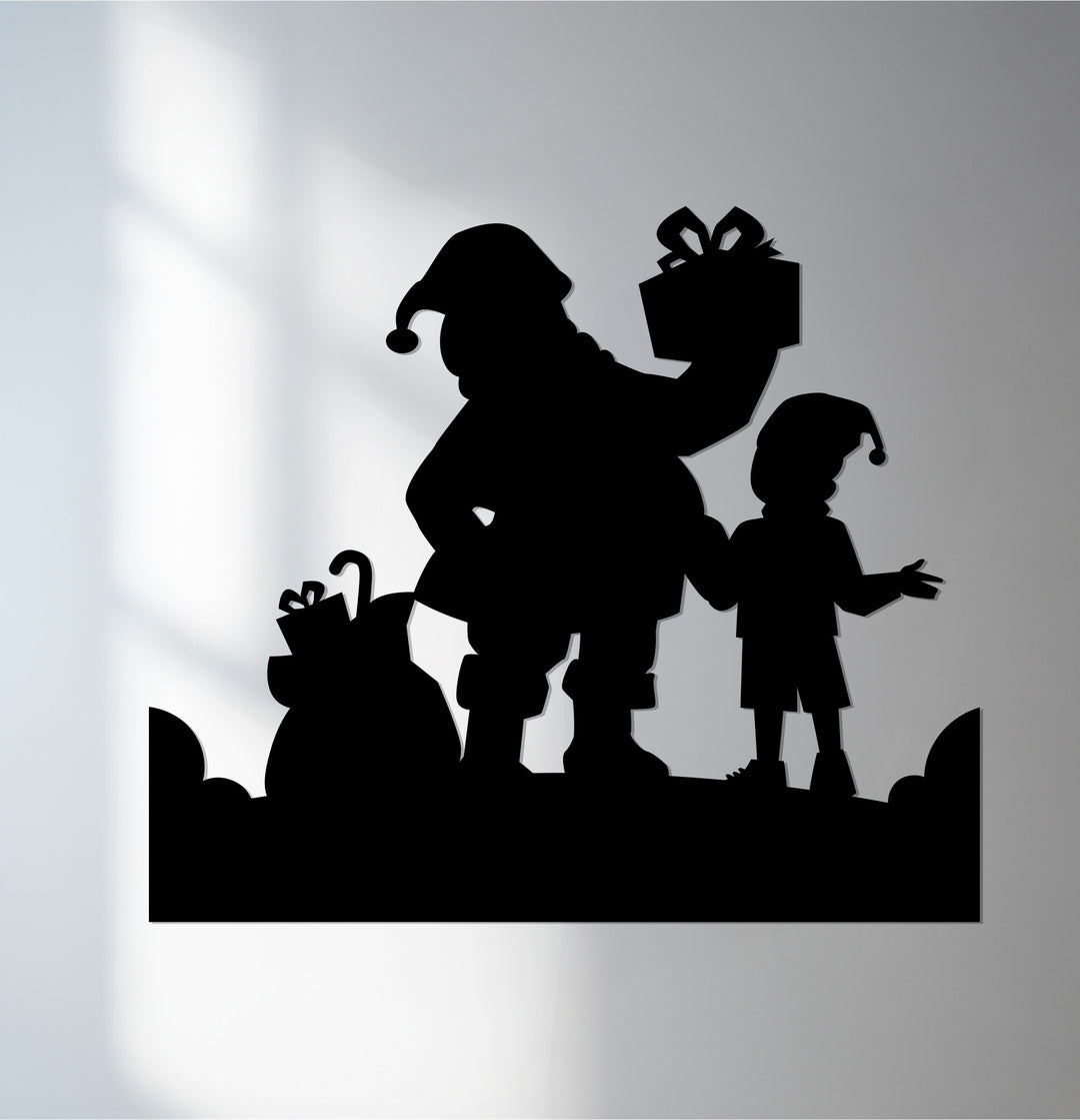 Santa Metal Wall Art with child and gift silhouette design