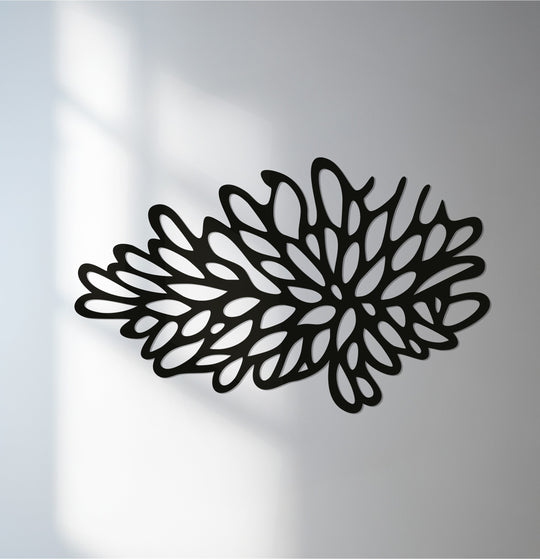 Showcasing the geometric elements of this flowing coral pattern metal wall art, the decorative metal art displays abstract, interconnected teardrop shapes forming a unique ocean-inspired design.
