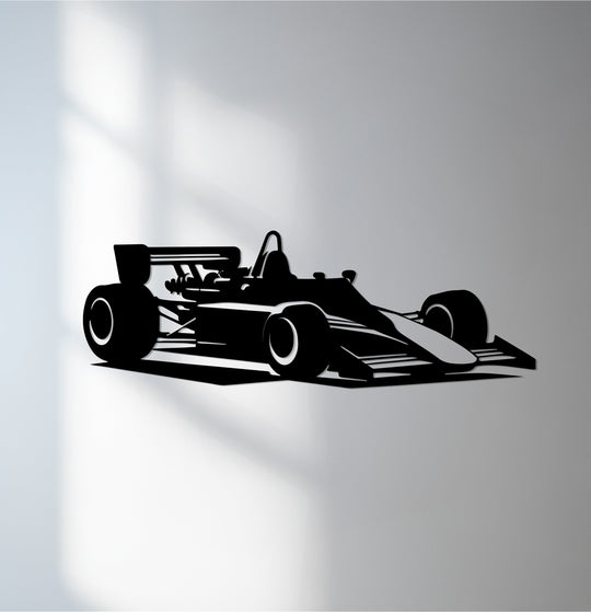 Visual rhythm highlights the balanced and dynamic composition of the turbo legend retro formula race car metal artwork through the repetition of lines and shapes.