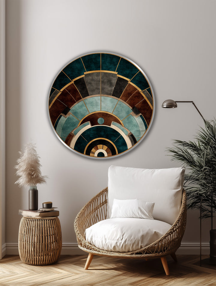 geometric pattern round wooden décor