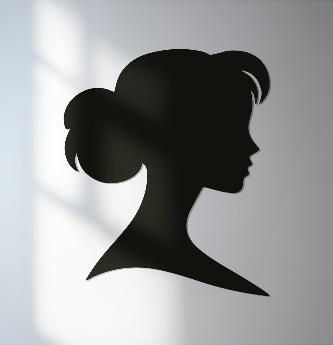 Elegant woman silhouette metal wall art in black design