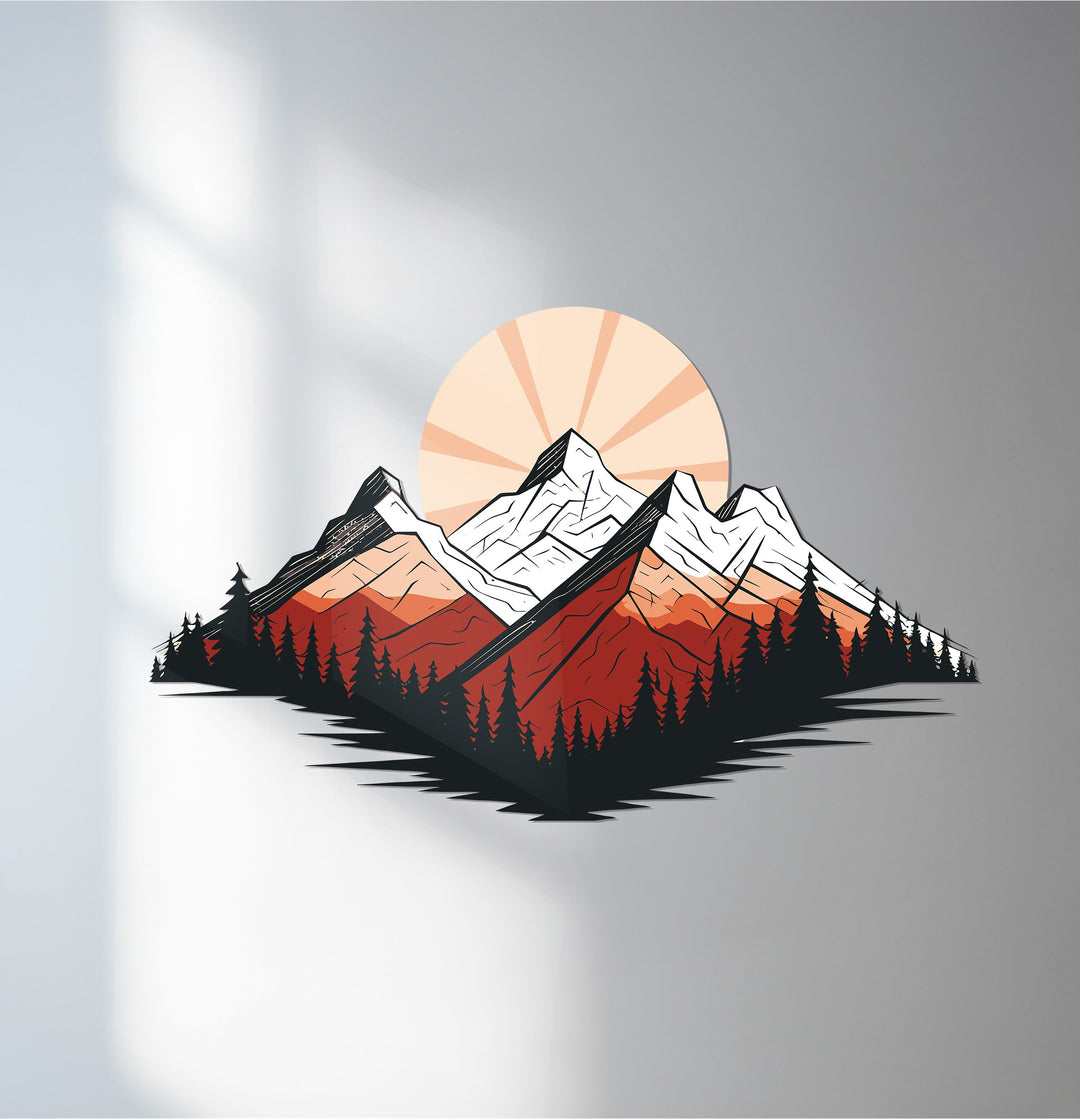 Sunset mountain landscape metal wall art design