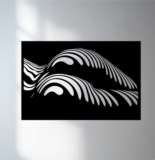 Crafted with precision, this sleek abstract metal wall art showcases a flowing, ethereal design, highlighting the unique metal wall art construction.