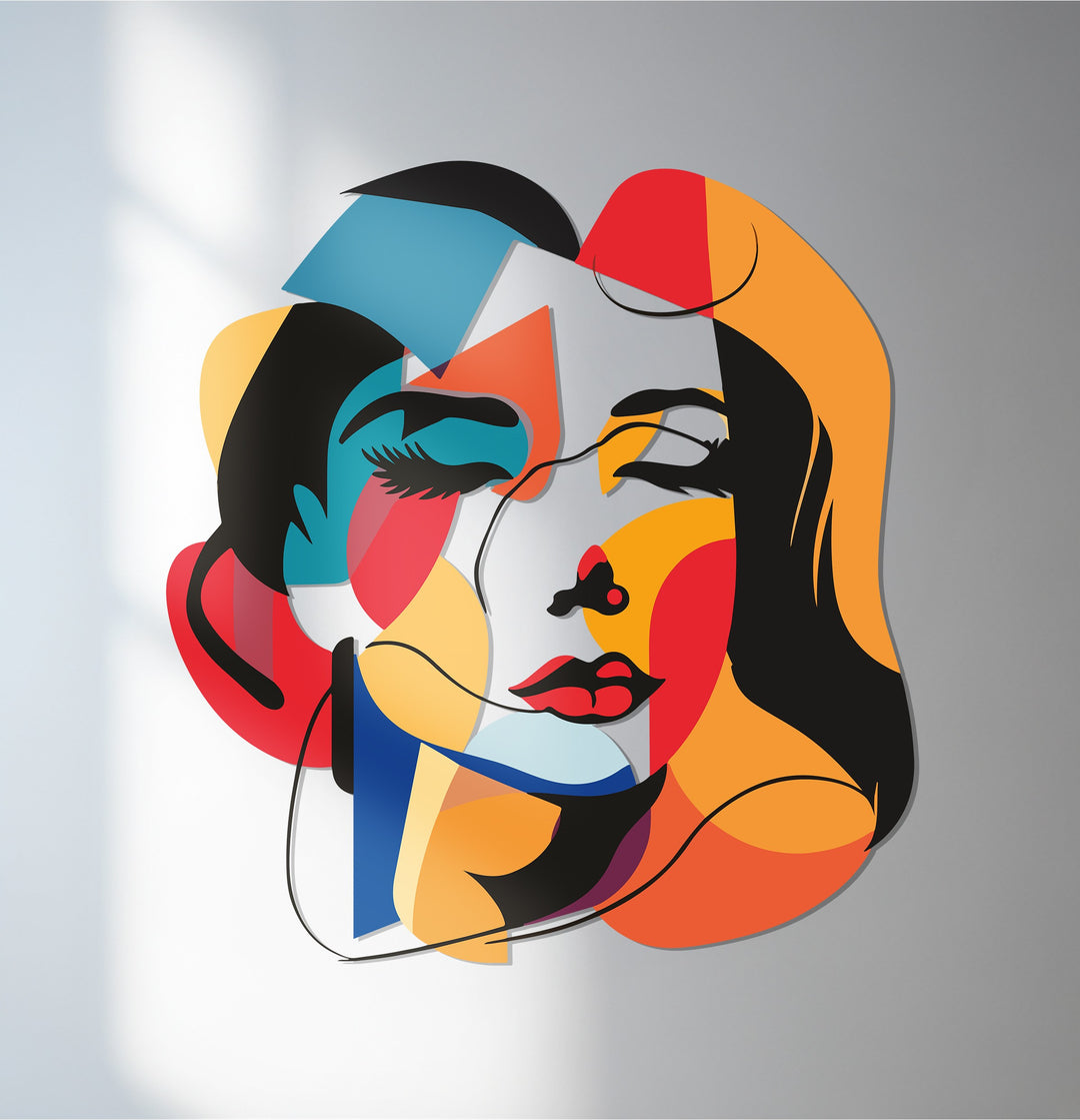 Colorful abstract woman face metal wall art with modern design
