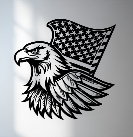 American bald eagle metal wall art with USA flag
