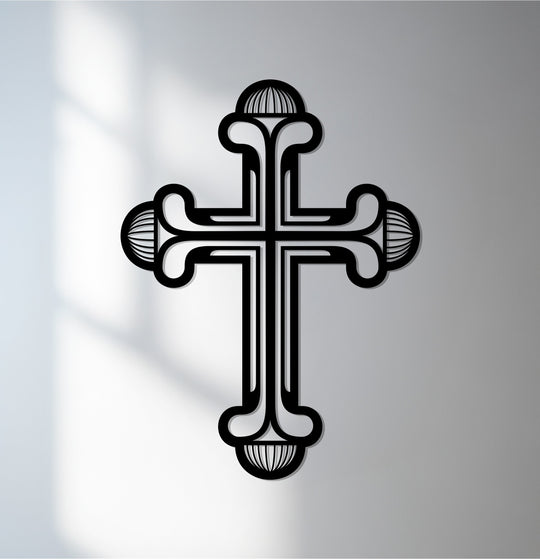 Intertwined organic forms accentuate the graceful halo in this ornate silver cross, blending religious symbolism with modern decorative metal art.