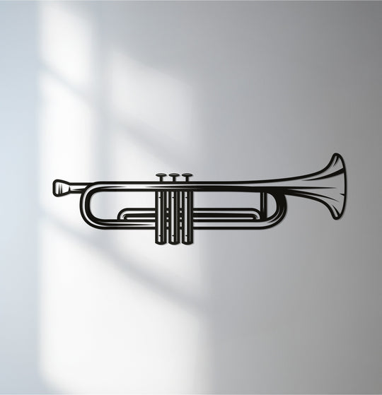 Defined by its bell, this trumpet is a unique metal wall art depicting the loudest element and jazz-inspired music.
