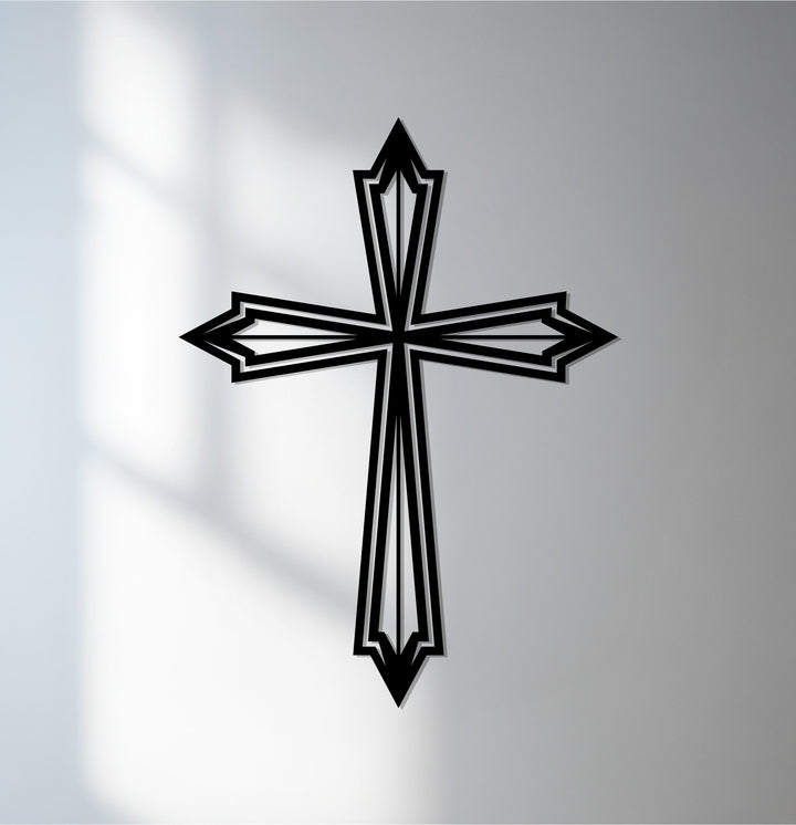 Layered silver cross metal wall art
