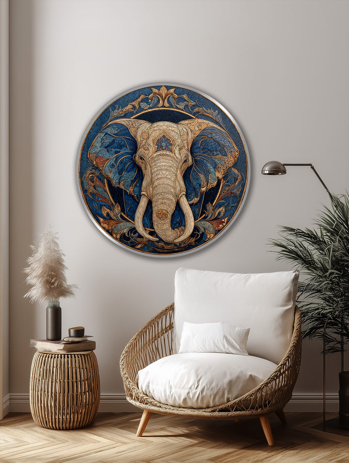 Depth and layers are revealed in the ornamental elephant round oil painting reproduction print, showcasing intricate detail and masterful artistry.