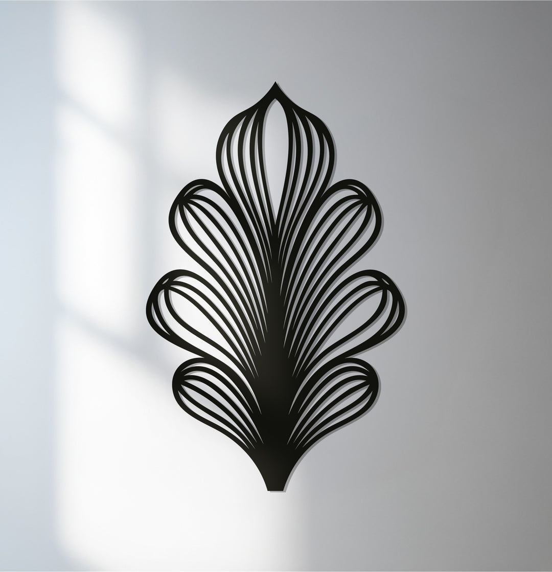 Black leaf metal wall art for modern botanical home decor