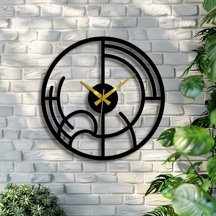 Featuring a sleek black finish, this abstract geometric metal wall clock makes a sophisticated decoration wall art statement as a modern minimalist decorative clock.