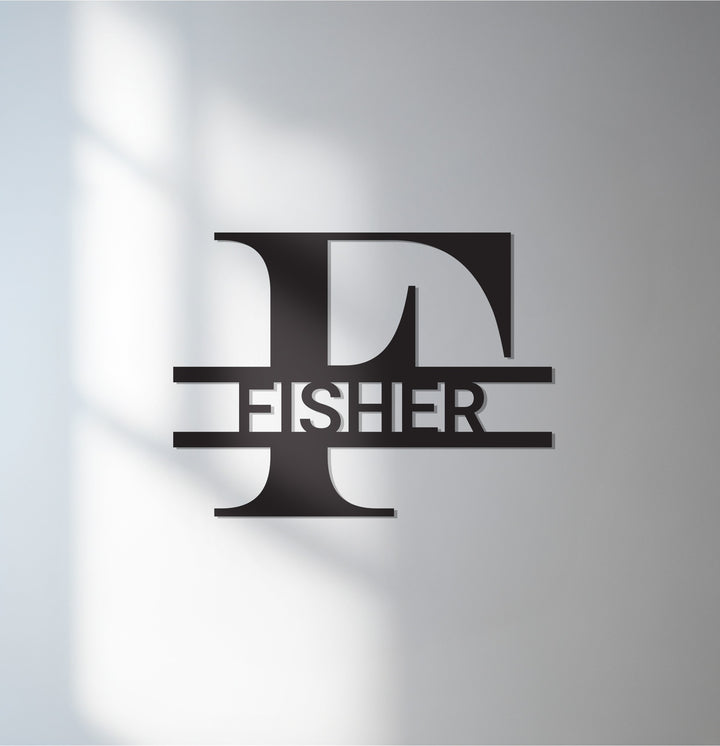 Custom gold monogram metal wall art with name