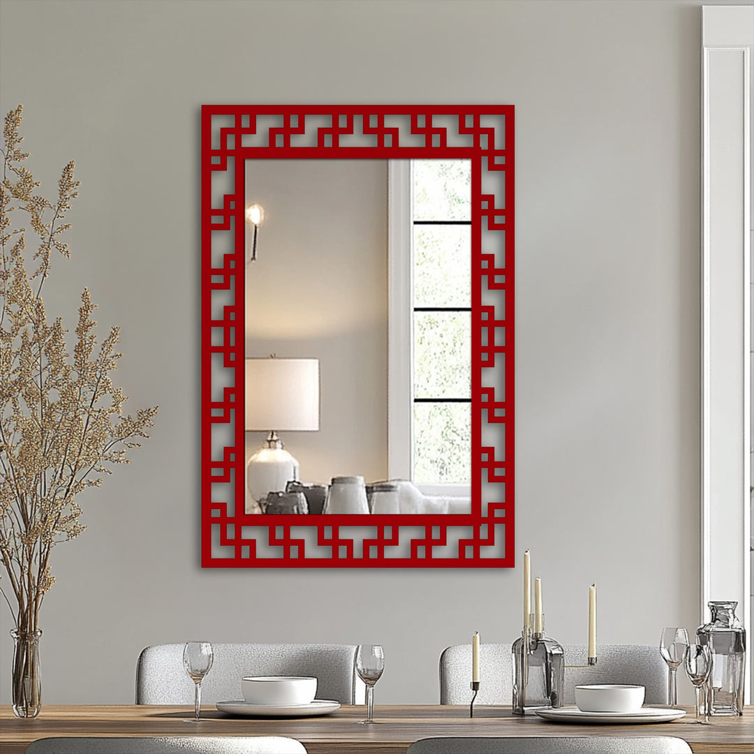 Aesthetic, the decorative geometric floor mirror establishes a mood of sophistication, complemented by the reflective qualities inherent in this metal wall decor.