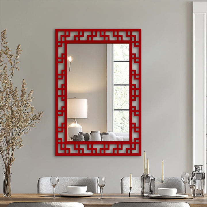 Aesthetic, the decorative geometric floor mirror establishes a mood of sophistication, complemented by the reflective qualities inherent in this metal wall decor.