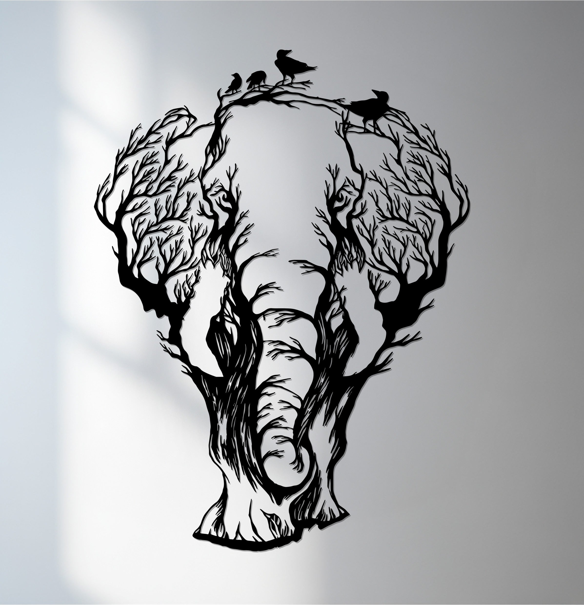 Elephant Tree Metal Wall Art – Wildlife Inspired Design