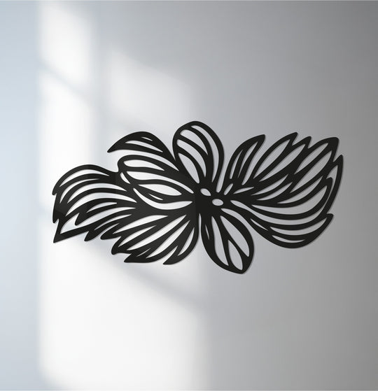 The stillness of the modern flower metal wall art is captured in its unique metal wall art design, casting a shadow on the smooth white background.