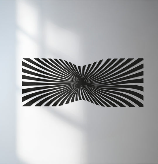 The darkest area showcases the captivating depth and dimension of this optical illusion, making it a unique metal wall art piece with a modern, geometric flair.