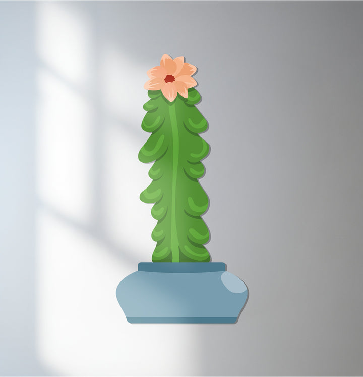 Lacking vibrant color saturation, the minimalist column cactus metal art for wall brings a subtle touch of botanical decor to the modern interior.