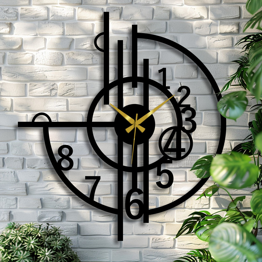 The clock's smooth finish enhances this abstract geometric metal art for wall clock, creating a sleek modern decorative piece featuring artistic numbers.
