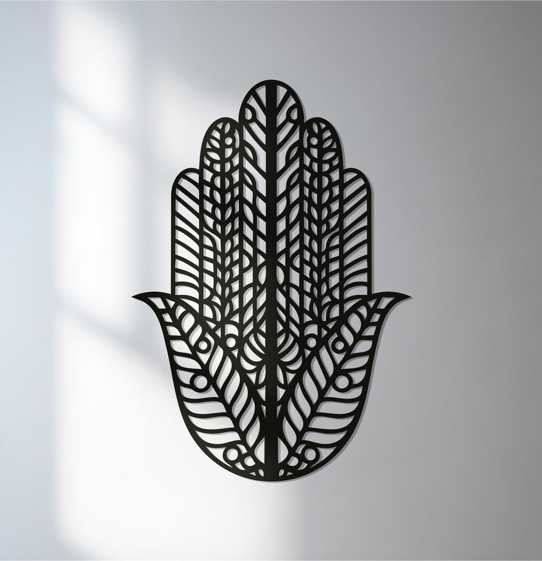 Black Hamsa hand metal wall art for modern home decor