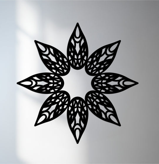 Defined by its sharply cut edge, this stellar bloom offers unique metal wall art with meticulously designed borders.