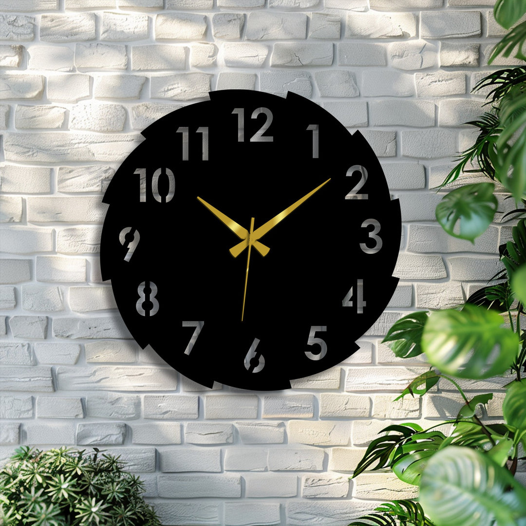 Highlighting the geometric elements, this segmented modern number design metal wall clock offers a contemporary home decor statement with its circular form and radial number arrangement.