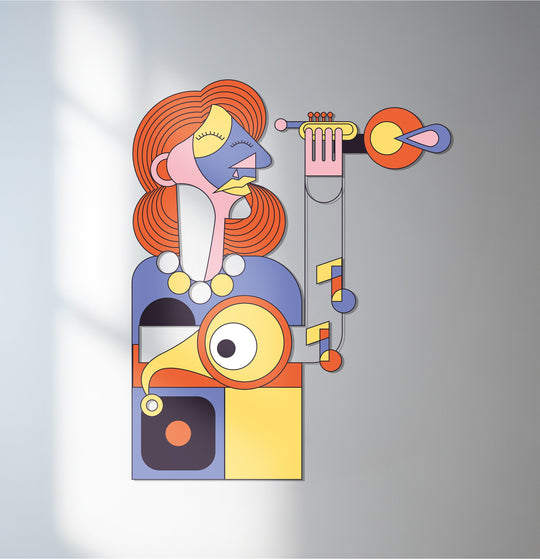 Abstract musician metal wall art with trumpet player design