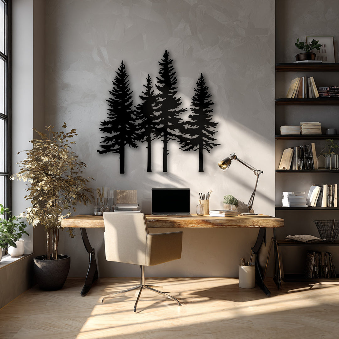 Pine Forest Silhouette Metal Wall Art – Nature Landscape Decor