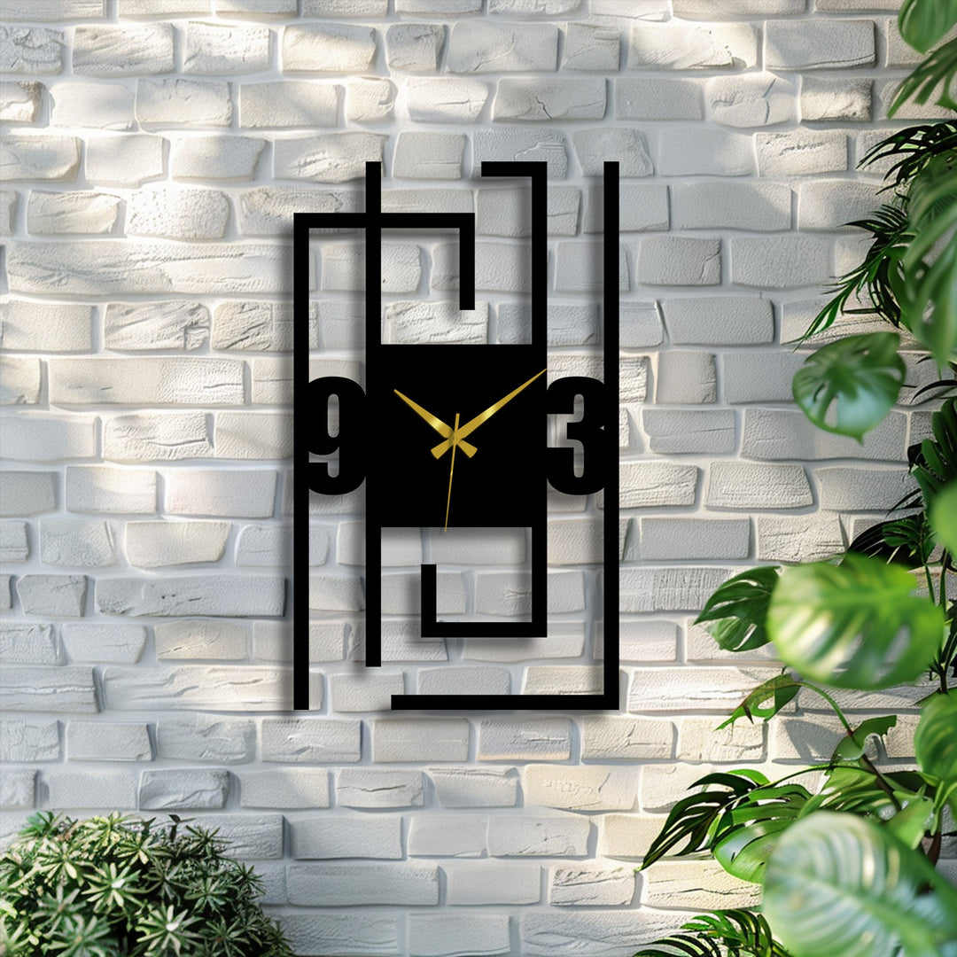 The brightest area highlights the modern numeric metal wall clock, a sleek piece of metal art for wall, showcasing its abstract line frame and contrasting black finish.