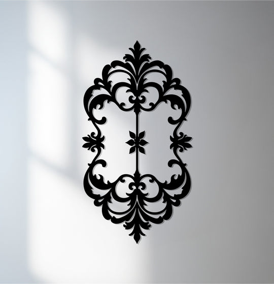 Showcasing its abstract quality, this decorative metal art presents an intricate ornamental design evoking Victorian grace in a luxurious, stylized wall accent.