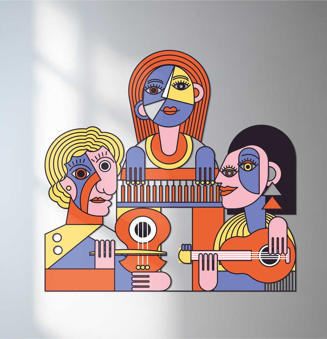 Abstract cubist musician metal wall art in modern style