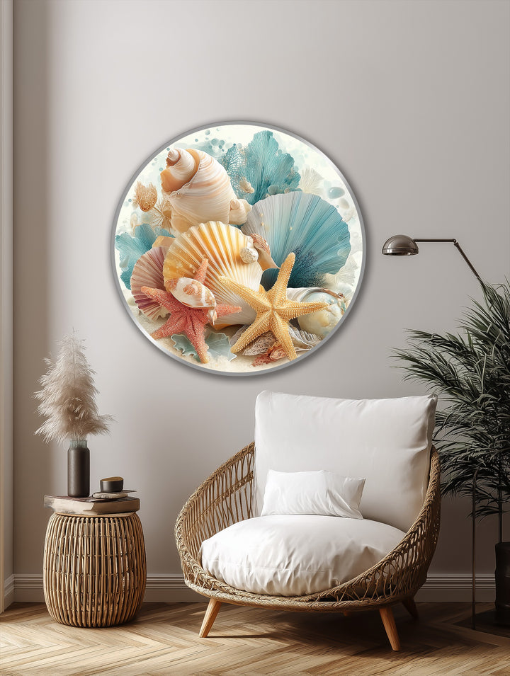 Exquisite oil painting reproduction print, expertly rendered with nuanced brushstrokes and vibrant colors, showcasing the tactile texture of the pastel ocean treasures round canvas.