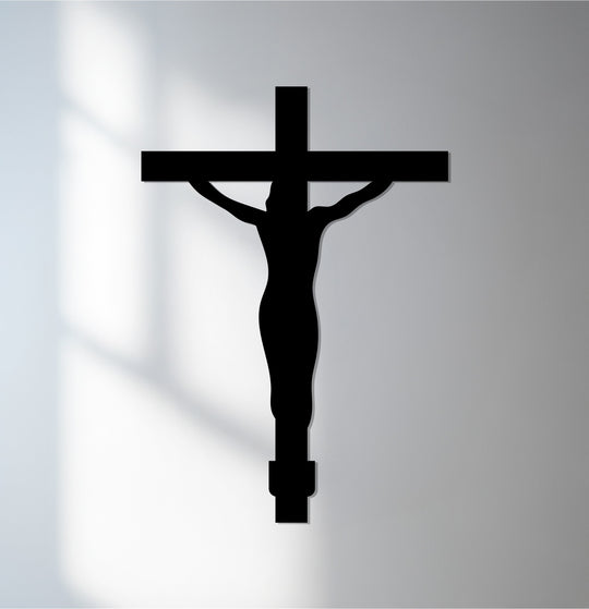 The stillness of the Divine Sacrifice crucifix captures the solemn beauty of decorative metal art in a minimalist form.