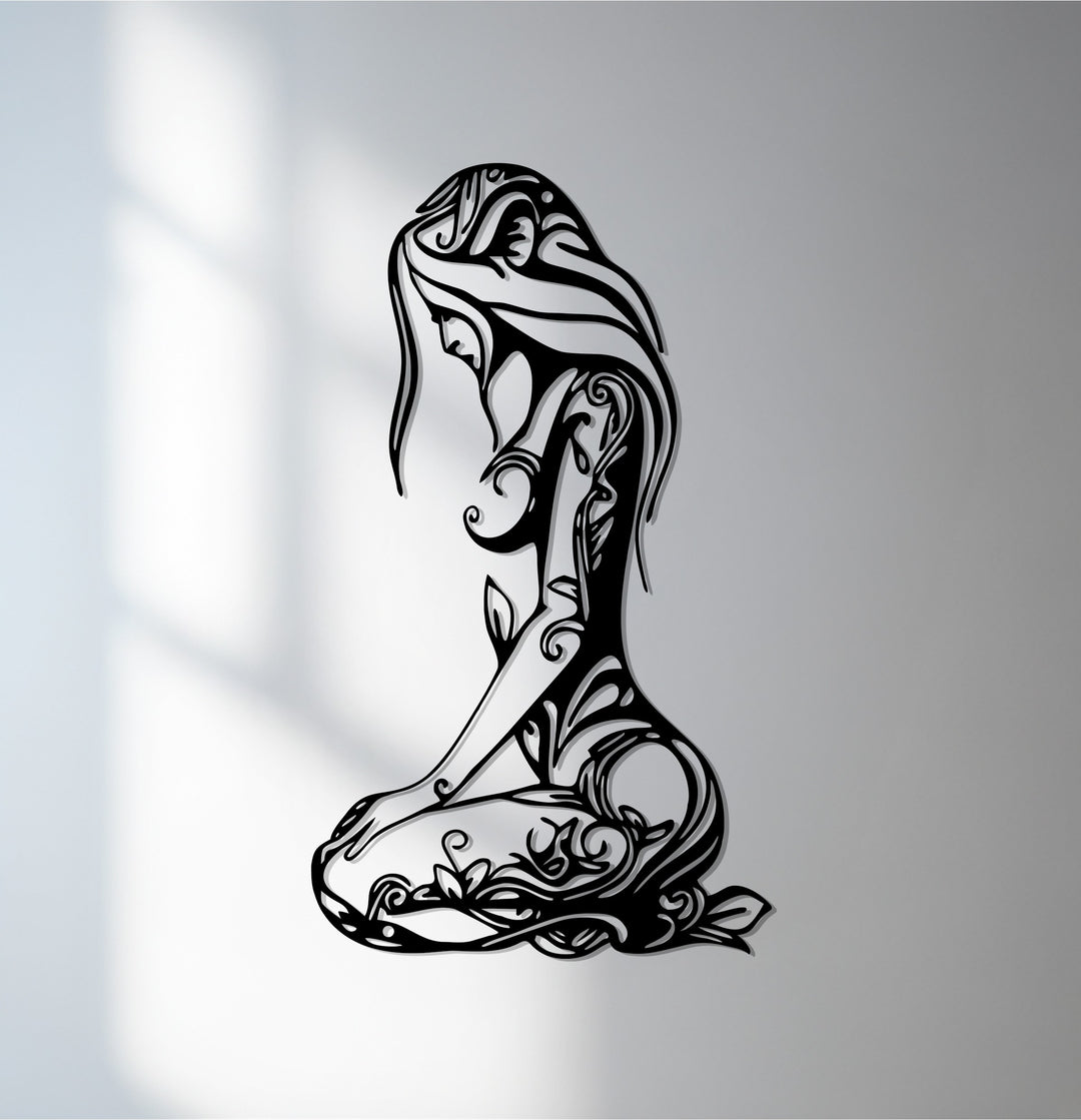 Floral woman silhouette metal wall art décor