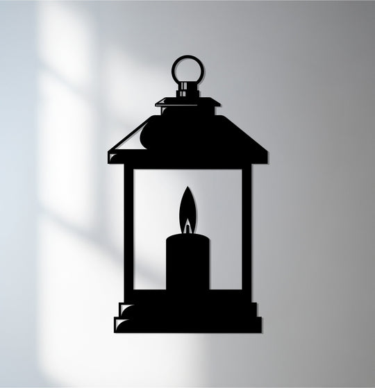 Understated color saturation enhances the elegance of this Ramadan lantern metal artwork, showcasing a decorative Islamic candle motif.