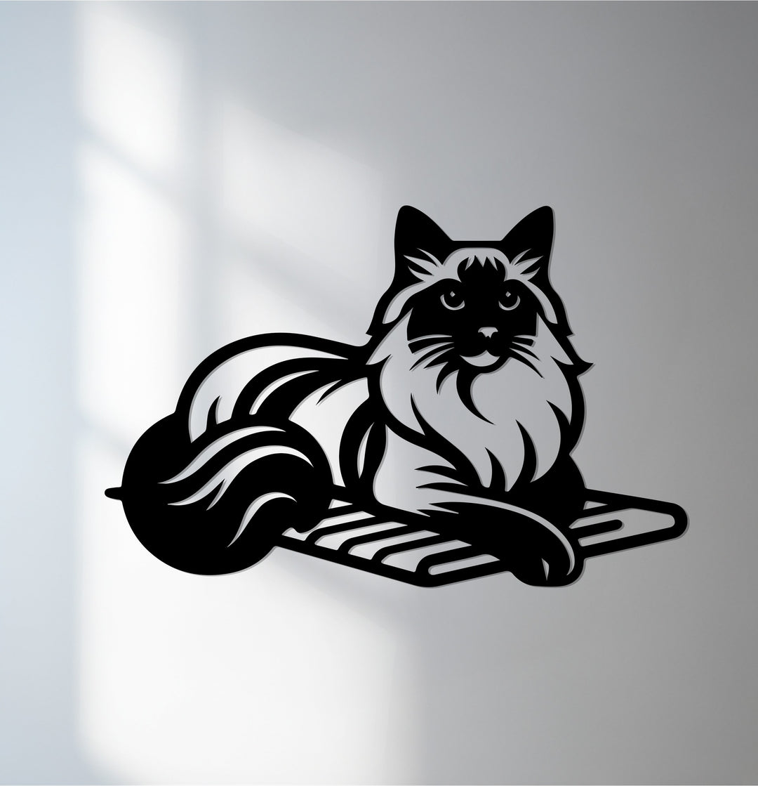Longhair cat metal wall art