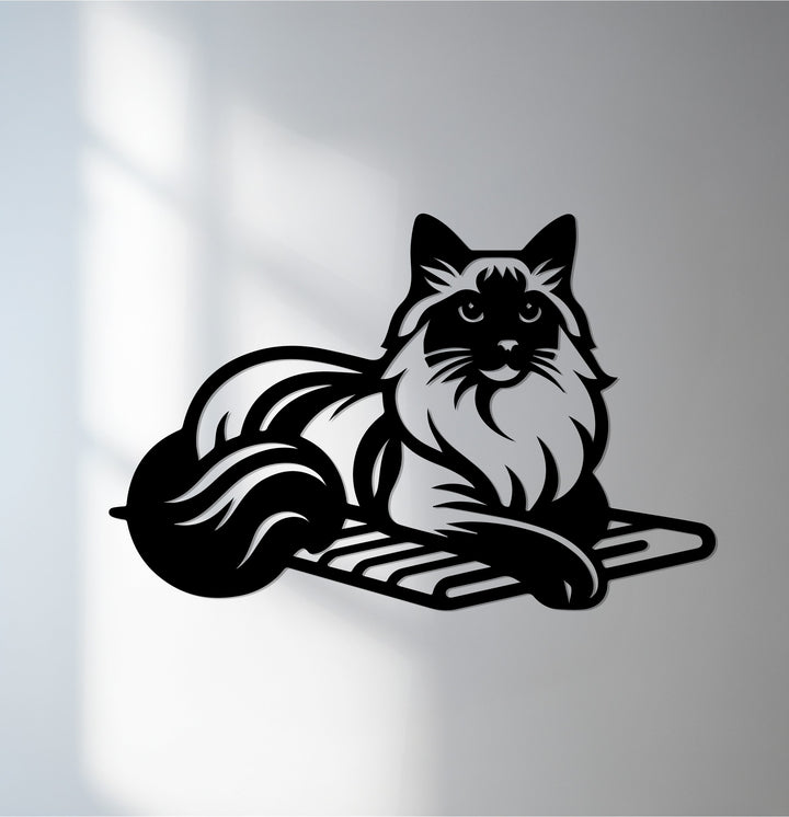 Longhair cat metal wall art