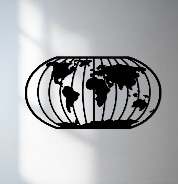 World map globe metal wall art