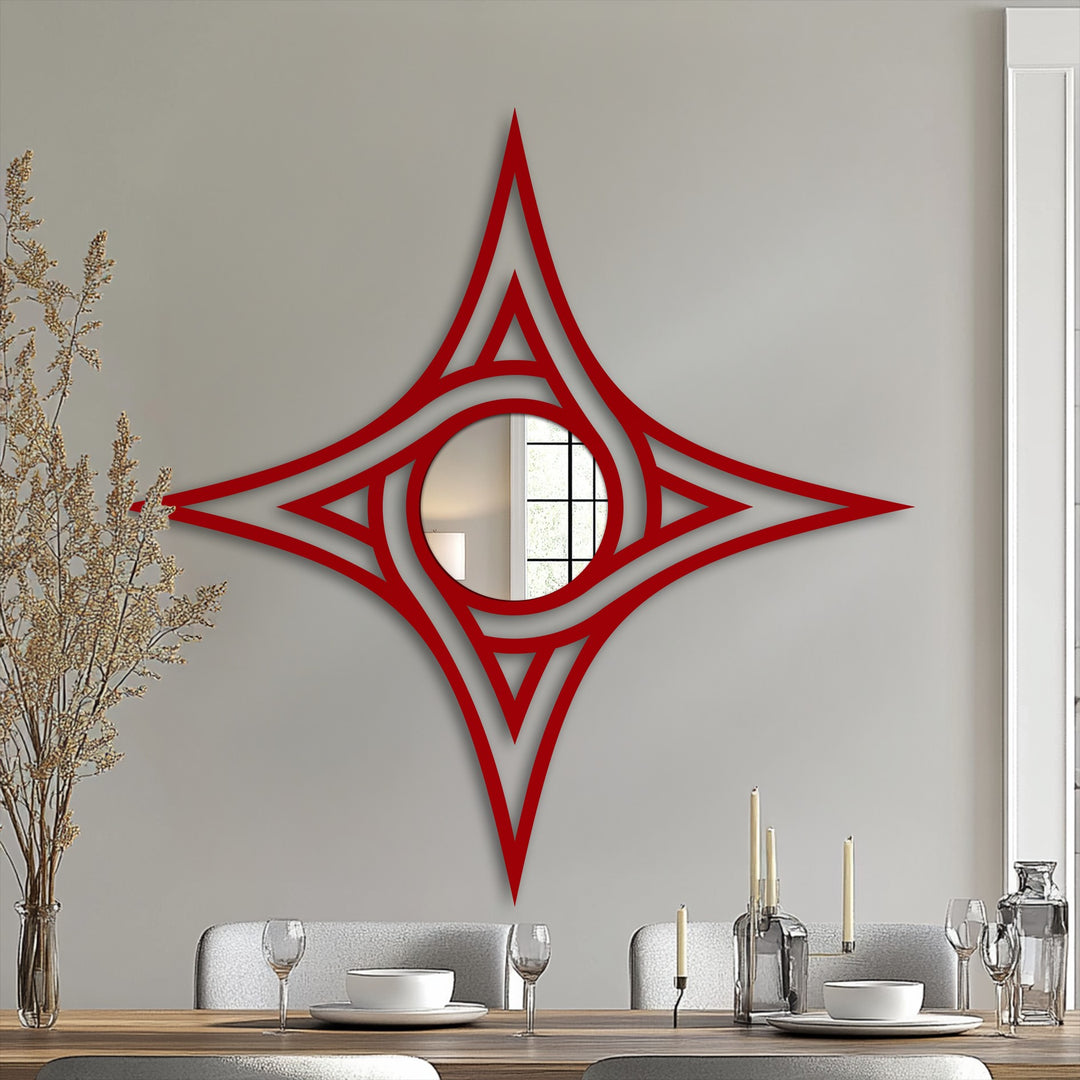 Superior material quality showcased in this star frame mirror, accentuating its bold red finish and the depth of reflection within the modern wall mirrors.