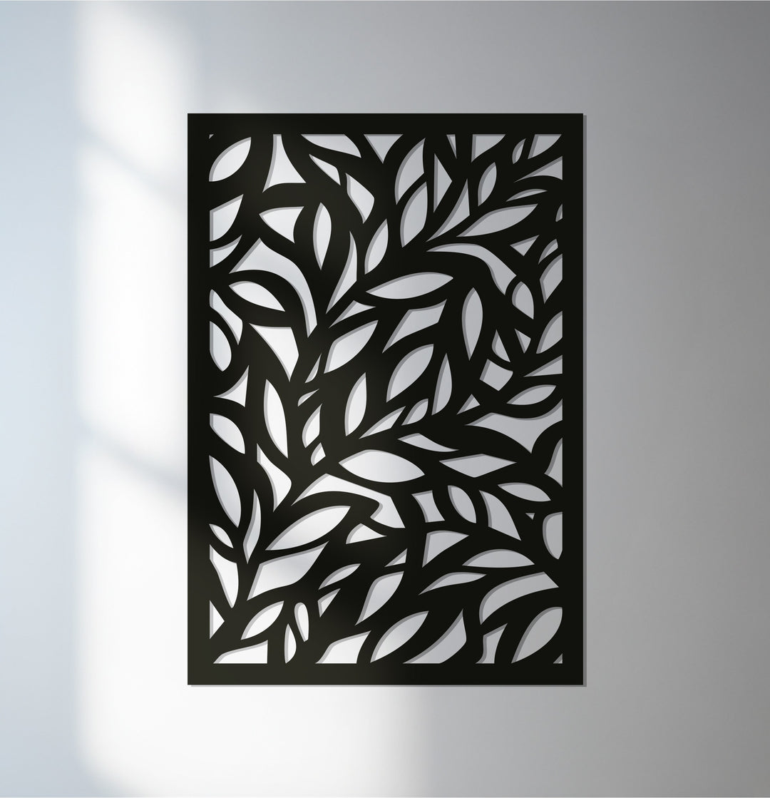Black leaf panel metal wall art for modern botanical decor