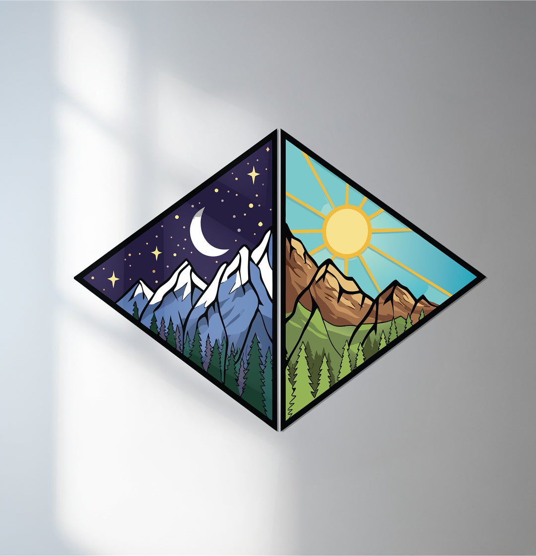 Day and night mountain metal wall art design